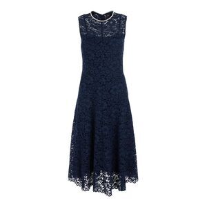 Plain Women Blue Long Dress With All-Over Lace Detail In Cotton Blend Woman